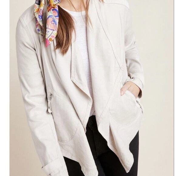 ANTHROLOGIE Gulliver LINEN Drapey Sueded Shoulders Light Jacket L Neutral Beige - Picture 1 of 8